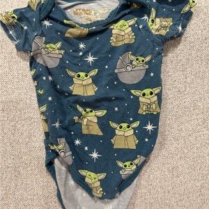 Little Sleepies Blue and Green Bodysuit with Baby Yoda Pattern